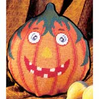 Jack-O-Lantern Needlepoint Pillow - Christopher Radko Ornaments 00-634-0